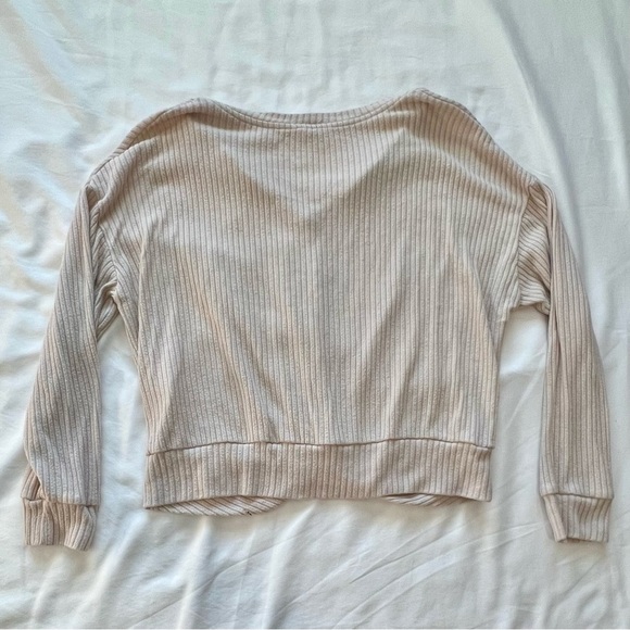 Beige Lush Ribbed Wrap Sweater - Picture 4 of 4